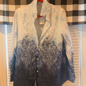 Blouse women multi colored blue white